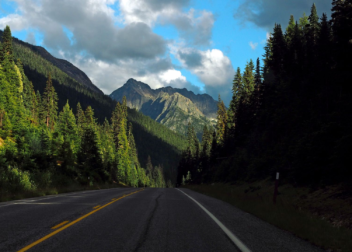 Highway through the Rocky Mountains in Alberta