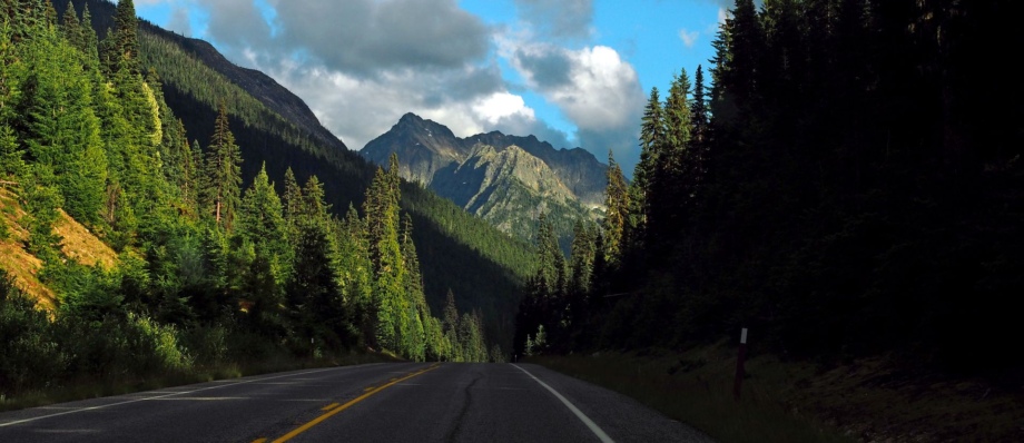 Highway through the Rocky Mountains in Alberta