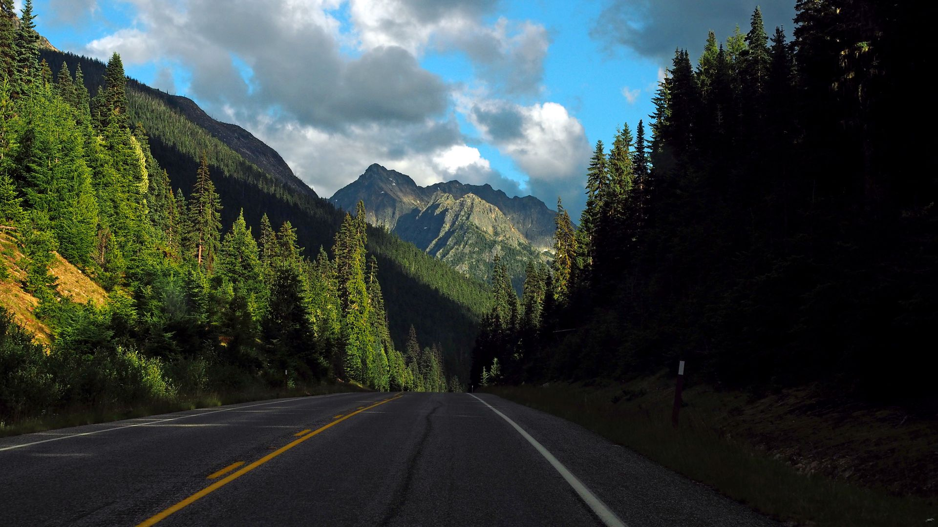 Highway through the Rocky Mountains in Alberta